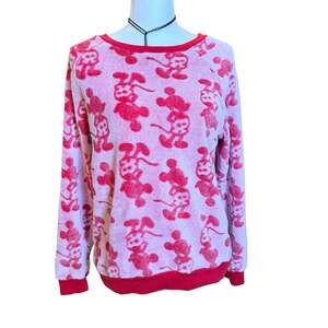 Disney Pink Red Plush Pajamas Top Mickey Mouse Sweater Size M